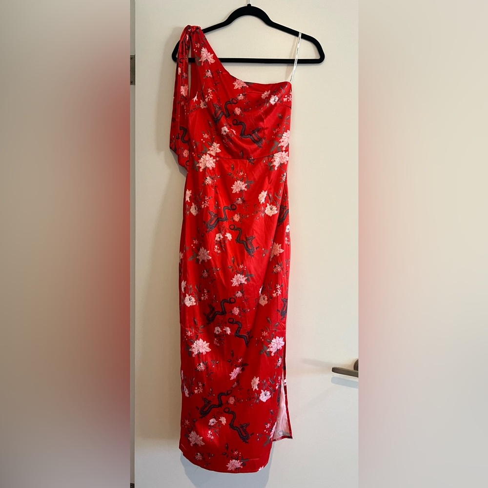 Charlie Holiday Red One-Shoulder Floral Slip Dress
